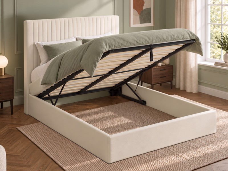 Land Of Beds Tall Mia Cream Fabric Ottoman Bed2