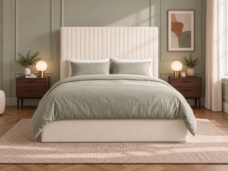 Land Of Beds Tall Mia Cream Fabric Ottoman Bed3