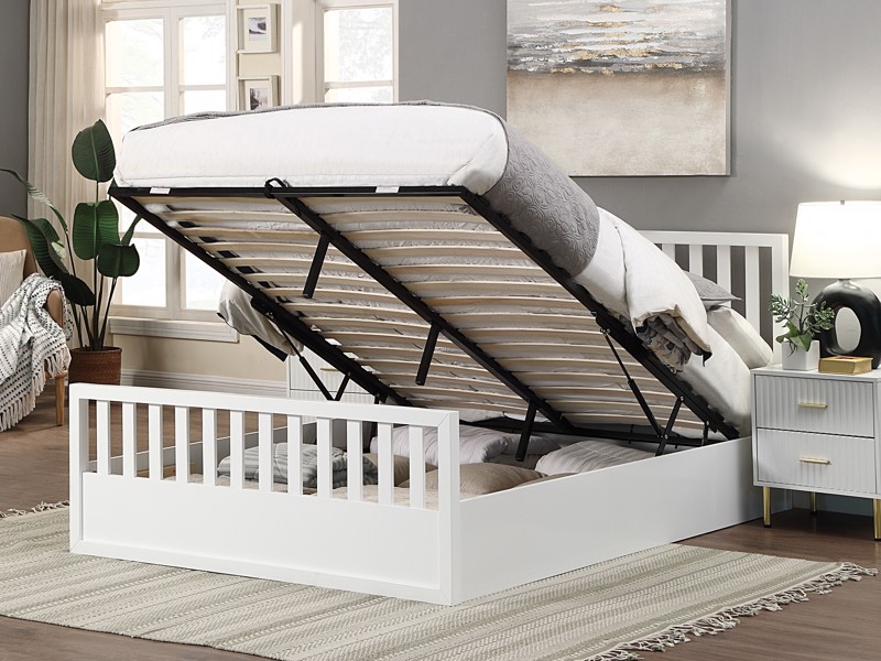 Land Of Beds Lilybrook White Wooden Ottoman Bed2