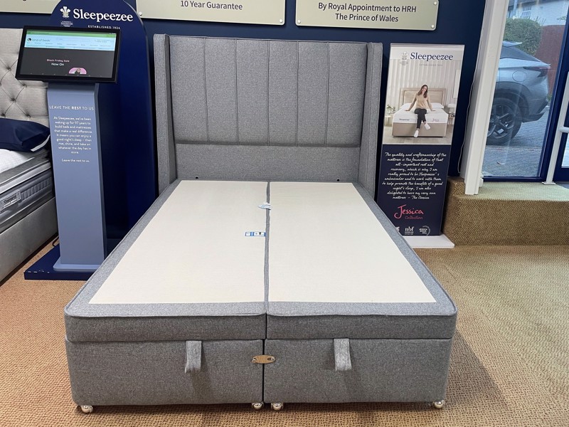 Sleepeezee Double Size - CLEARANCE - Ex-Showroom - Tweed Grey Balmoral Headboard and Ashford Deluxe Ottoman Bed Base2