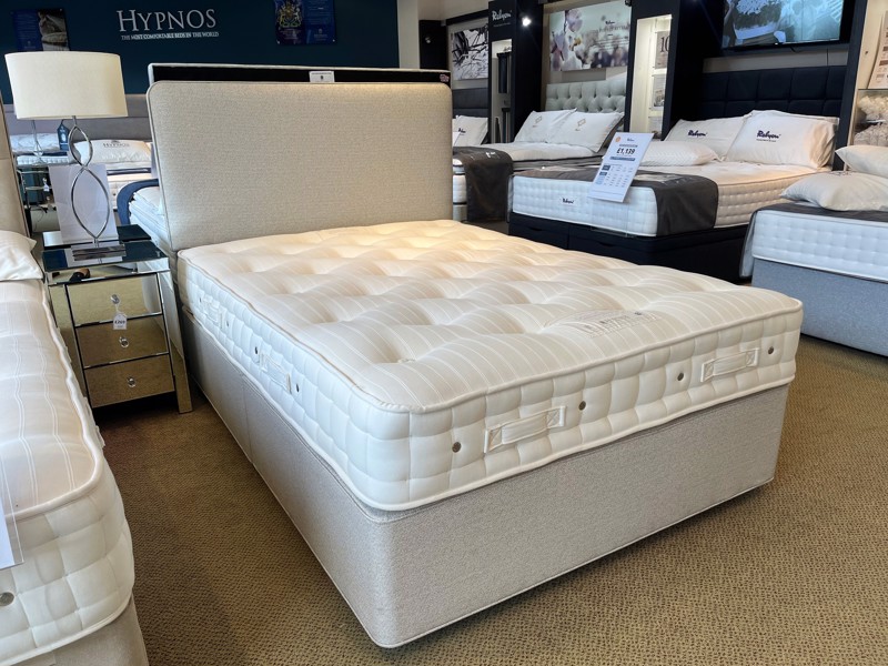 Hypnos Double Size - CLEARANCE - Ex-Showroom - Maestro Oatmeal Emily Headboard and Ortho Silver Divan Bed1