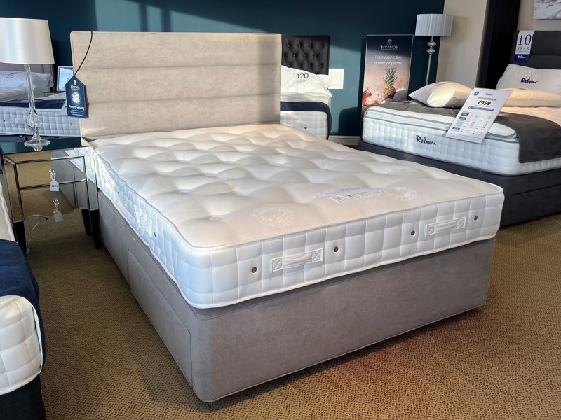 Hypnos King Size - CLEARANCE - Ex-Showroom - Imperio Grey Josephine Headboard and Solace Divan Bed1