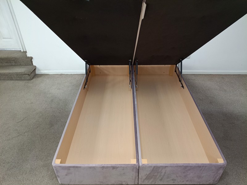 Land Of Beds Double Size - CLEARANCE - Ex-Showroom - Velvet Lilac Monty Headboard and Nara Fabric Ottoman Bed3