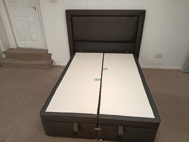Sleepeezee Double Size - CLEARANCE - Ex-Showroom - Tweed Charcoal Magnolia Headboard and Ashford Deluxe Ottoman Bed Base2