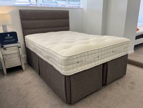 Hypnos Double Size - CLEARANCE - Ex-Showroom - Linoso Brown Josephine Headboard and Ortho Gold Divan Bed1