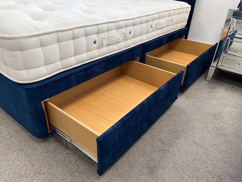 Hypnos Double Size - CLEARANCE - Ex-Showroom - Premium Royal Navy Isobella Headboard and Ortho Silver Divan Bed7