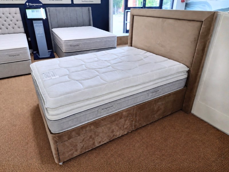 Sleepeezee Double Size - CLEARANCE - Ex-Showroom - Plush Beige Magnolia Headboard and ActivFlex Ultra Divan Bed1