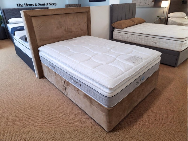 Sleepeezee Double Size - CLEARANCE - Ex-Showroom - Plush Beige Magnolia Headboard and ActivFlex Ultra Divan Bed3