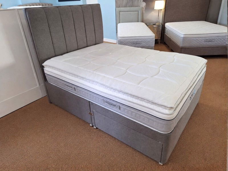Sleepeezee Double Size - CLEARANCE - Ex-Showroom - Joshua Grey Daisy Headboard and ActivFlex Advance Divan Bed3