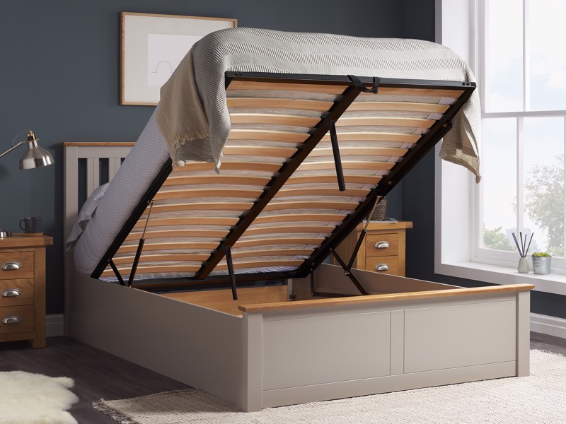 Land Of Beds Double Size - CLEARANCE STOCK - Rhodes Pearl Grey Ottoman Bed2