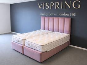 Vispring Super King Size Zip and Link - CLEARANCE - Ex-Showroom - Plush Heather Ceto Headboard and Regal Superb Divan Bed1
