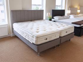 Vispring Super King Size Zip and Link - CLEARANCE - Ex-Showroom - Grey Hera Headboard and Dartington Divan Bed1