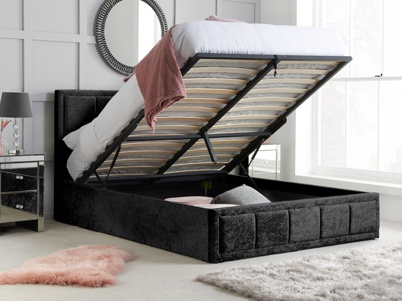 Land Of Beds Small Double Size - CLEARANCE STOCK - Heaven Mattress and Quartet Black Fabric Ottoman Bed2