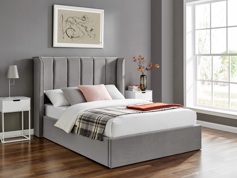 Land Of Beds King Size - CLEARANCE STOCK - Brimsley Silver Grey Fabric Ottoman Bed1