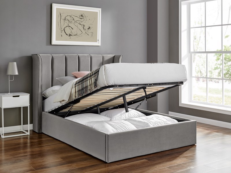 Land Of Beds King Size - CLEARANCE STOCK - Brimsley Silver Grey Fabric Ottoman Bed2