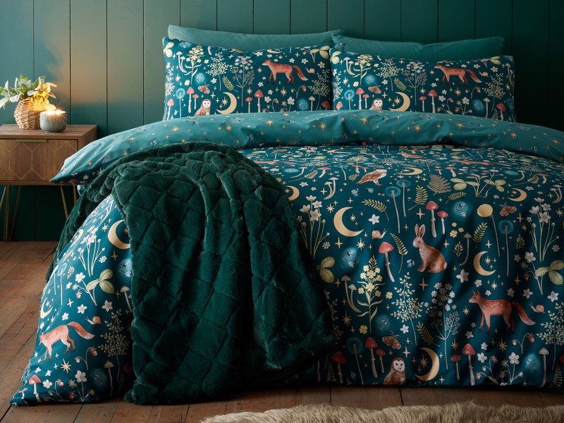 Catherine Lansfield Enchanted Twilight Forest Green Duvet Cover Set1