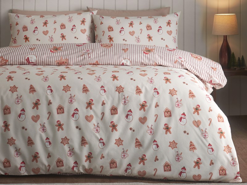 Catherine Lansfield Christmas Gingerbread Stripe Duvet Cover Set3