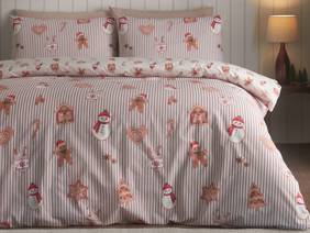 Catherine Lansfield Christmas Gingerbread Stripe Duvet Cover Set1