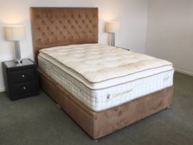 Sleepeezee Double Size - CLEARANCE - Ex-Showroom - Plush Beige Poppy Headboard and Centurial 03 Divan Bed1