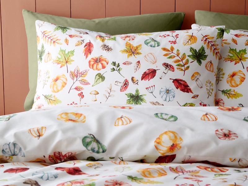 Catherine Lansfield Autumn Pumpkins White Duvet Cover Set2