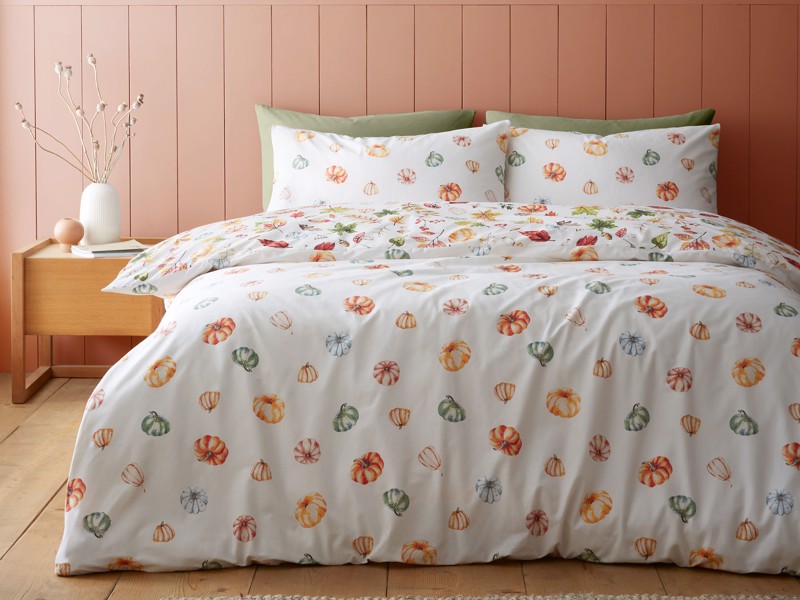 Catherine Lansfield Autumn Pumpkins White Duvet Cover Set3