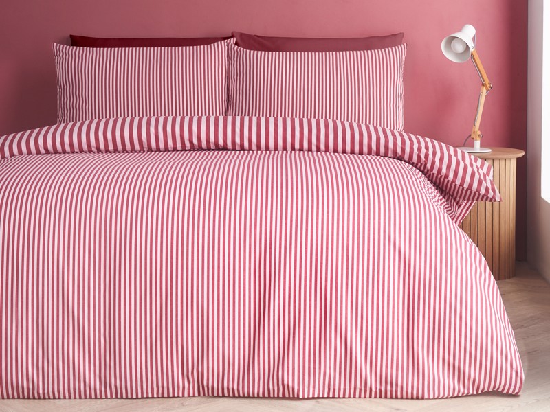 Catherine Lansfield Epping Stripe Burgundy Double Duvet Cover Set3