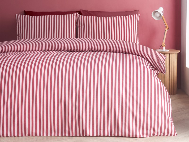 Catherine Lansfield Epping Stripe Burgundy Double Duvet Cover Set5