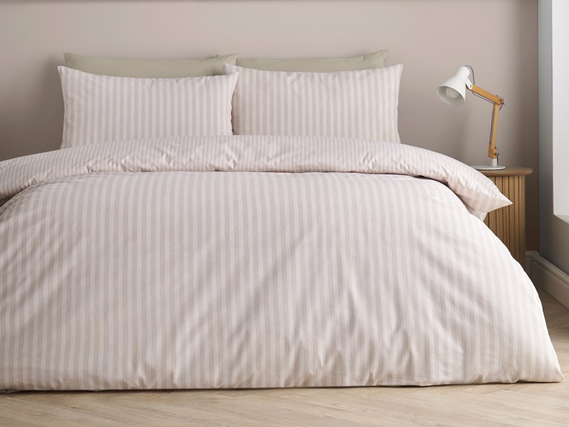 Catherine Lansfield Epping Stripe Natural Super King Size Duvet Cover Set5