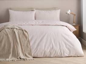 Catherine Lansfield Epping Stripe Natural Super King Size Duvet Cover Set1