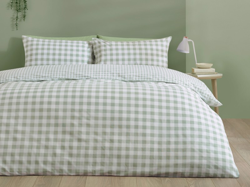 Catherine Lansfield Bamford Gingham Check Green Duvet Cover Set1