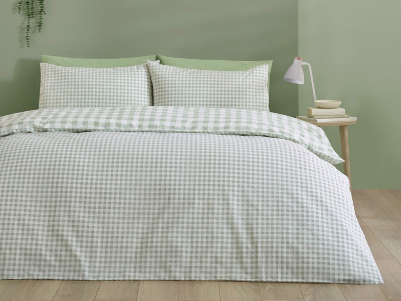 Catherine Lansfield Bamford Gingham Check Green Duvet Cover Set3