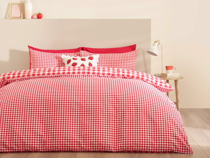 Catherine Lansfield Bamford Gingham Check Red Duvet Cover Set3