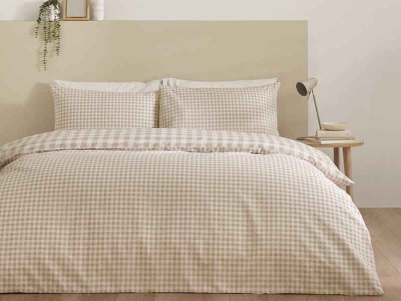 Catherine Lansfield Bamford Gingham Check Natural Duvet Cover Set3