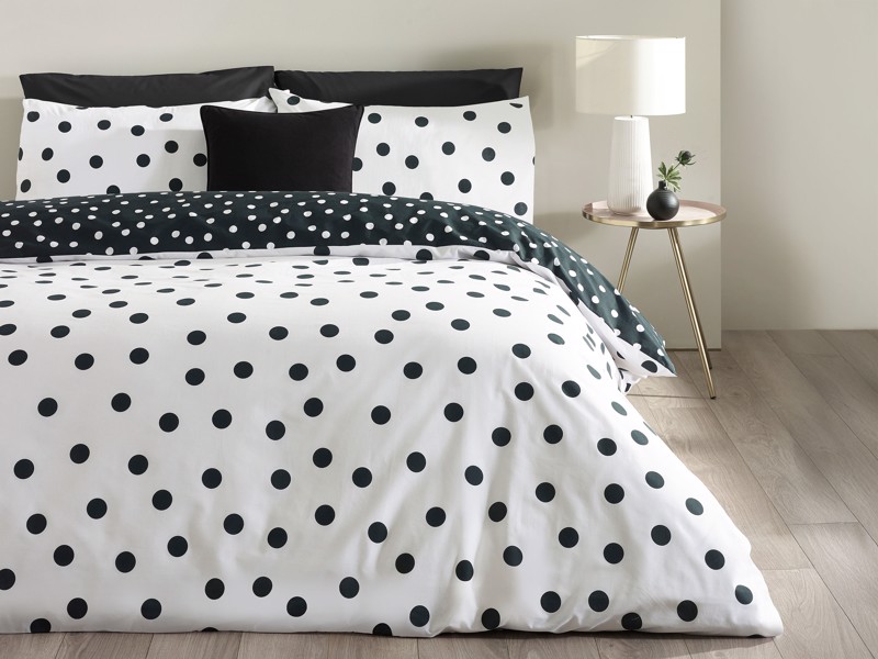 Catherine Lansfield Polka Dot Black and White Duvet Cover Set1