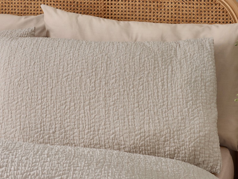 Catherine Lansfield Crinkle Seersucker Natural Duvet Cover Set2