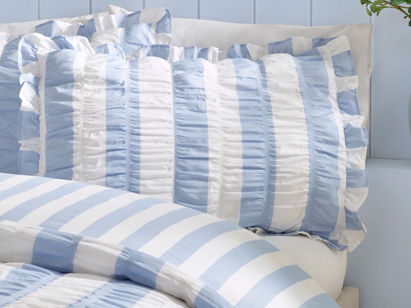 Catherine Lansfield Seersucker Frill Stripe Blue Duvet Cover Set2