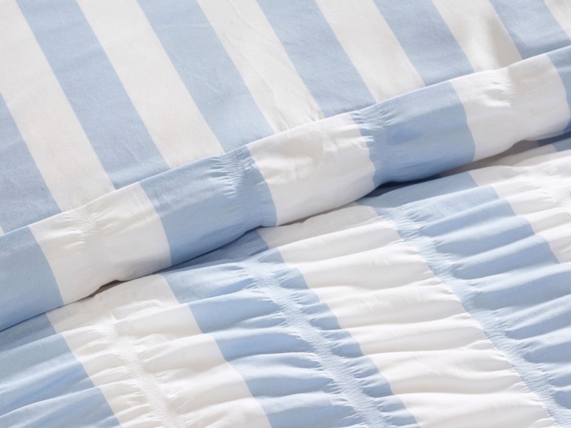 Catherine Lansfield Seersucker Frill Stripe Blue Duvet Cover Set3