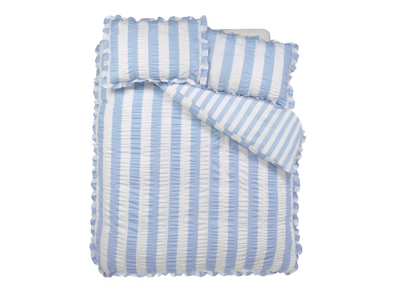 Catherine Lansfield Seersucker Frill Stripe Blue Duvet Cover Set4