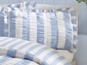 Catherine Lansfield Seersucker Frill Stripe Blue Duvet Cover Set2