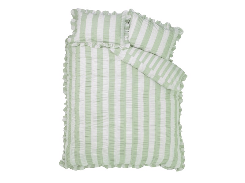 Catherine Lansfield Seersucker Frill Stripe Green Duvet Cover Set5