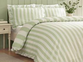 Catherine Lansfield Seersucker Frill Stripe Green Duvet Cover Set4