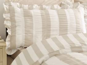 Catherine Lansfield Seersucker Frill Stripe Natural Duvet Cover Set2