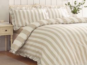 Catherine Lansfield Seersucker Frill Stripe Natural Duvet Cover Set3