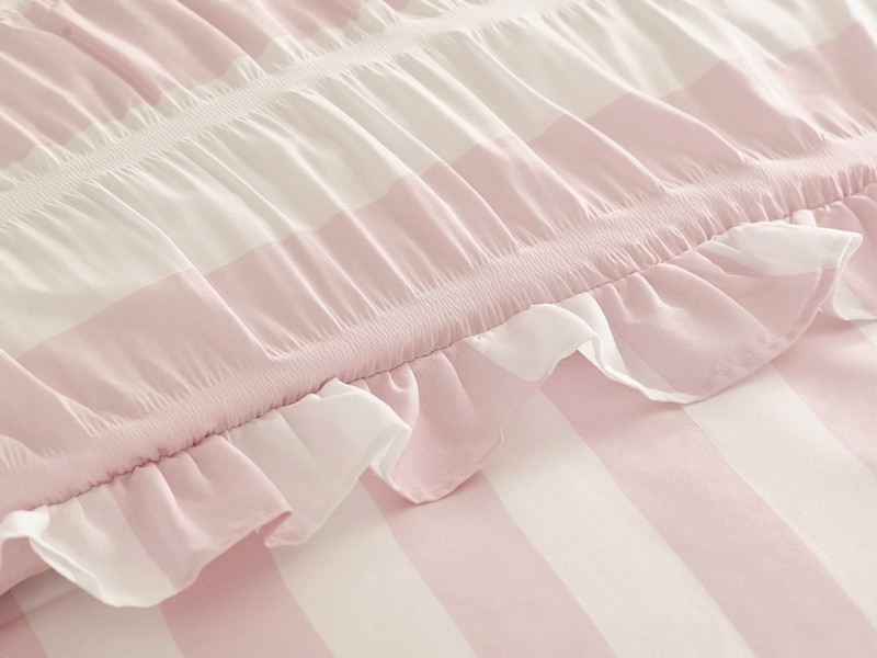 Catherine Lansfield Seersucker Frill Stripe Pink Duvet Cover Set4