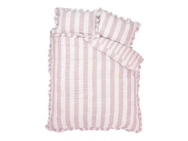 Catherine Lansfield Seersucker Frill Stripe Pink Duvet Cover Set5