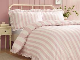 Catherine Lansfield Seersucker Frill Stripe Pink Duvet Cover Set3