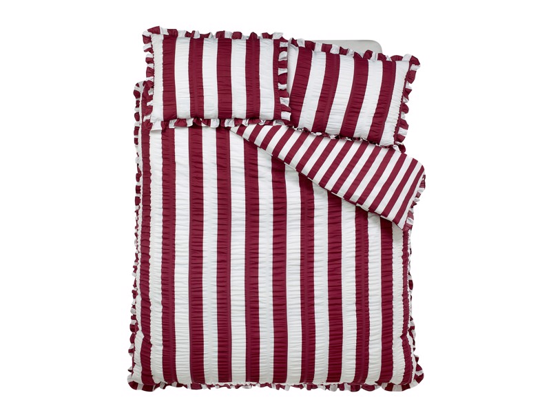Catherine Lansfield Seersucker Frill Stripe Plum Duvet Cover Set5