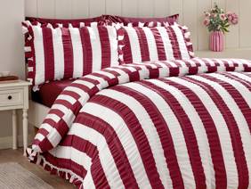 Catherine Lansfield Seersucker Frill Stripe Plum Duvet Cover Set1