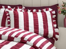 Catherine Lansfield Seersucker Frill Stripe Plum Duvet Cover Set2
