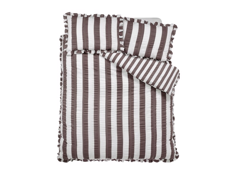 Catherine Lansfield Seersucker Frill Stripe Chocolate Duvet Cover Set5